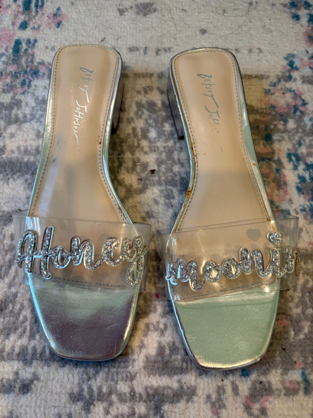 Betsey Johnson Mint & Silver 'Honey' Clear Strap Slide Mules